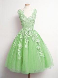 Noble Yellow Green Sleeveless Tulle Lace Up Damas Dress for Prom and Party and Wedding Party