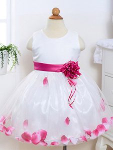 Super White Ball Gowns Appliques and Hand Made Flower Little Girls Pageant Gowns Zipper Tulle Sleeveless Knee Length