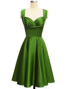 Green Lace Up Dama Dress for Quinceanera Ruching Sleeveless Knee Length