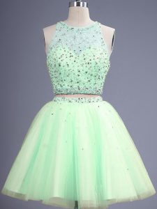 Tulle Scoop Sleeveless Lace Up Beading Quinceanera Court Dresses in Yellow Green