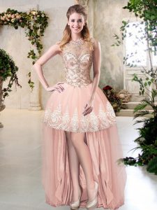 Modern Peach Party Dress for Toddlers Prom and Party and Sweet 16 with Beading and Lace and Appliques Scoop Sleeveless Z