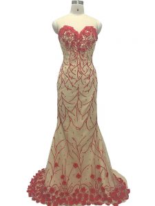 Extravagant Champagne Sleeveless Hand Made Flower Zipper Prom Dress