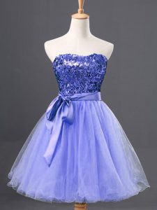 Superior Blue Tulle Zipper Sweetheart Sleeveless Mini Length Party Dress Wholesale Sequins