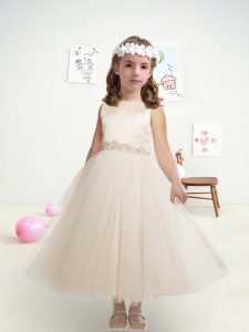 Discount White Tulle Zipper Flower Girl Dresses for Less Sleeveless Ankle Length Belt