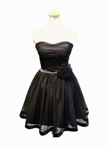 Black Sleeveless Ruching and Bowknot and Hand Made Flower Mini Length Party Dress Wholesale