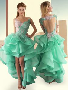 Stylish Ball Gowns Dress for Prom Apple Green V-neck Tulle Sleeveless High Low Backless