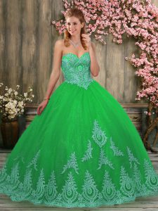 Admirable Green Quinceanera Dresses Military Ball and Sweet 16 and Quinceanera with Appliques Sweetheart Sleeveless Lace