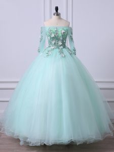 Floor Length Ball Gowns 3 4 Length Sleeve Apple Green Quinceanera Dress Lace Up