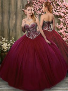 Clearance Burgundy Sweetheart Neckline Beading Quinceanera Dress Sleeveless Lace Up