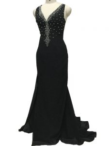 Extravagant Black Sleeveless Chiffon Brush Train Side Zipper Mother of the Bride Dress for Prom and Military Ball and Sw