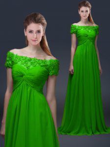 Short Sleeves Floor Length Appliques Lace Up Mother of Groom Dress
