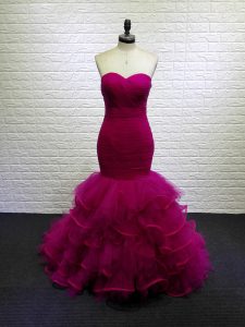 Fuchsia Prom Evening Gown Prom and Party and Military Ball and Sweet 16 with Beading and Ruching Sweetheart Sleeveless B