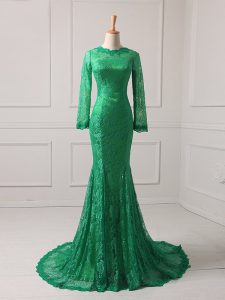 Colorful Mermaid Long Sleeves Green Mother of Groom Dress Brush Train Zipper