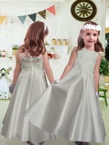 Graceful Floor Length A-line Sleeveless Silver Toddler Flower Girl Dress Zipper