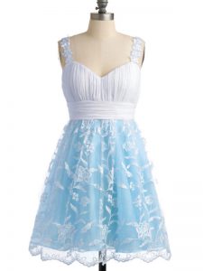 High Class Light Blue Straps Neckline Lace Wedding Guest Dresses Sleeveless Lace Up