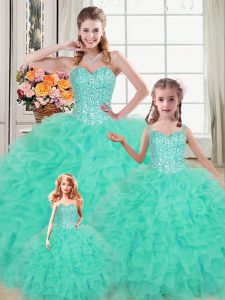 Romantic Ball Gowns Ball Gown Prom Dress Turquoise Sweetheart Organza Sleeveless Floor Length Lace Up