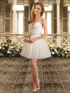 Inexpensive Knee Length A-line Sleeveless White Dama Dress Lace Up