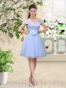 Shining Knee Length A-line Cap Sleeves Lavender Bridesmaid Gown Lace Up