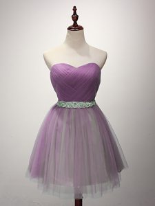 Spectacular Lilac Sleeveless Mini Length Ruching Lace Up Vestidos de Damas