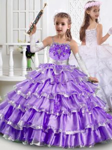 Elegant Floor Length Ball Gowns Sleeveless Lavender Girls Pageant Dresses Lace Up