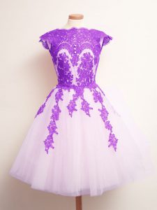 Wonderful Multi-color A-line Tulle Scalloped Sleeveless Appliques Mini Length Lace Up Court Dresses for Sweet 16