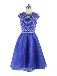Attractive Blue Cap Sleeves Organza Zipper for Prom and Party