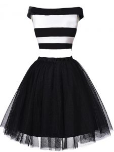 Admirable White And Black Zipper Off The Shoulder Ruching Hoco Dress Tulle Sleeveless