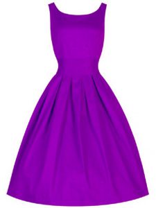 Inexpensive Purple Taffeta Lace Up Scoop Sleeveless Knee Length Dama Dress for Quinceanera Ruching