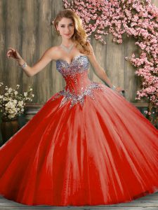 Red Quinceanera Gowns Military Ball and Sweet 16 and Quinceanera with Beading Sweetheart Sleeveless Lace Up
