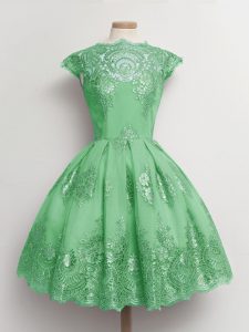 Spectacular Cap Sleeves Knee Length Lace Lace Up Damas Dress with Green