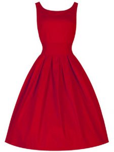 Scoop Sleeveless Dama Dress for Quinceanera Knee Length Ruching Red Taffeta