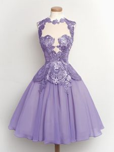 Lilac High-neck Neckline Lace Wedding Party Dress Sleeveless Lace Up