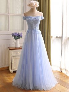 Spectacular Floor Length Lavender Prom Party Dress Tulle Sleeveless Appliques