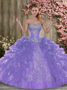 Designer Sweetheart Sleeveless Lace Up Sweet 16 Dresses Lavender Organza