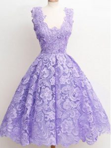 Fitting Lavender Sleeveless Lace Zipper Wedding Party Dress for Prom and Party and Wedding Party