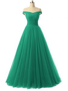 Floor Length Lace Up Homecoming Dress Green for Prom and Party and Military Ball with Ruching