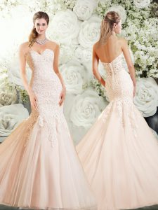 Fashion Sleeveless Brush Train Lace Clasp Handle Wedding Gowns