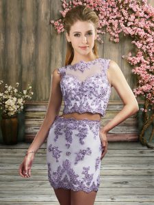 On Sale Satin Bateau Sleeveless Lace Up Beading and Lace and Appliques Hoco Dress in Lilac