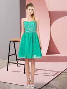 Beading Evening Dress Turquoise Lace Up Sleeveless Mini Length