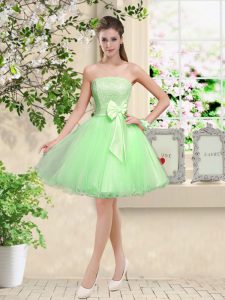 A-line Organza Off The Shoulder Sleeveless Lace and Belt Knee Length Lace Up Wedding Guest Dresses