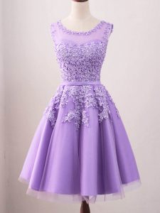 Exquisite Lavender Scoop Neckline Lace Bridesmaid Dresses Sleeveless Lace Up