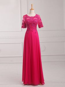 Exceptional Scoop Half Sleeves Chiffon Mother of Groom Dress Lace and Appliques Zipper