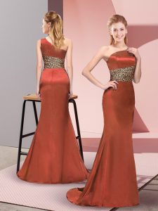 Clearance Floor Length Side Zipper Celebrity Prom Dress Rust Red for Prom and Party with Pattern