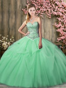 Great Sweetheart Sleeveless Tulle Sweet 16 Quinceanera Dress Beading and Pick Ups Brush Train Lace Up