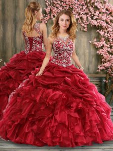 Scoop Sleeveless Lace Up 15th Birthday Dress Wine Red Taffeta
