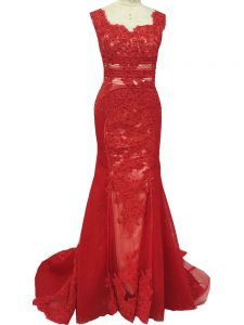 Hot Sale Red Sleeveless Lace Zipper Mother of Groom Dress