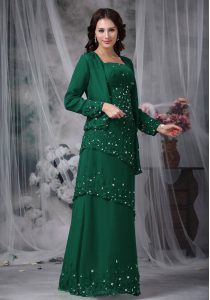 Deluxe Sleeveless Chiffon Floor Length Zipper Mother of Groom Dress in Green with Beading