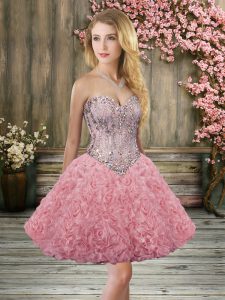 Baby Pink Sweetheart Neckline Beading Juniors Party Dress Sleeveless Lace Up