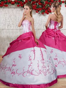 Sophisticated Ball Gowns 15 Quinceanera Dress White Strapless Taffeta Sleeveless Floor Length Lace Up
