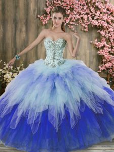 Excellent Tulle Sweetheart Sleeveless Lace Up Beading and Ruffles Quinceanera Dress in Multi-color